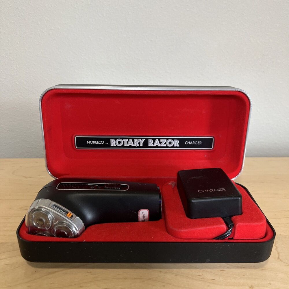 Norelco Rotary Razor Tripleheader  VTG w/ Case and Brush Untested
